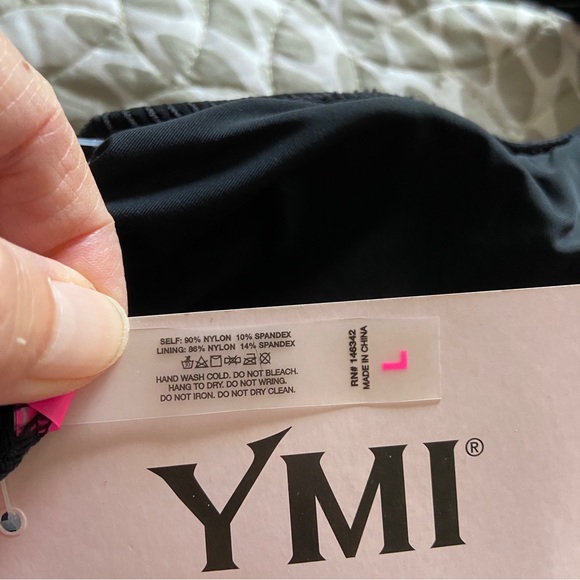 YMI Black One Piece Tank Swimsuit w/front & back cutouts - Size L Large NWT - Picture 7 of 10